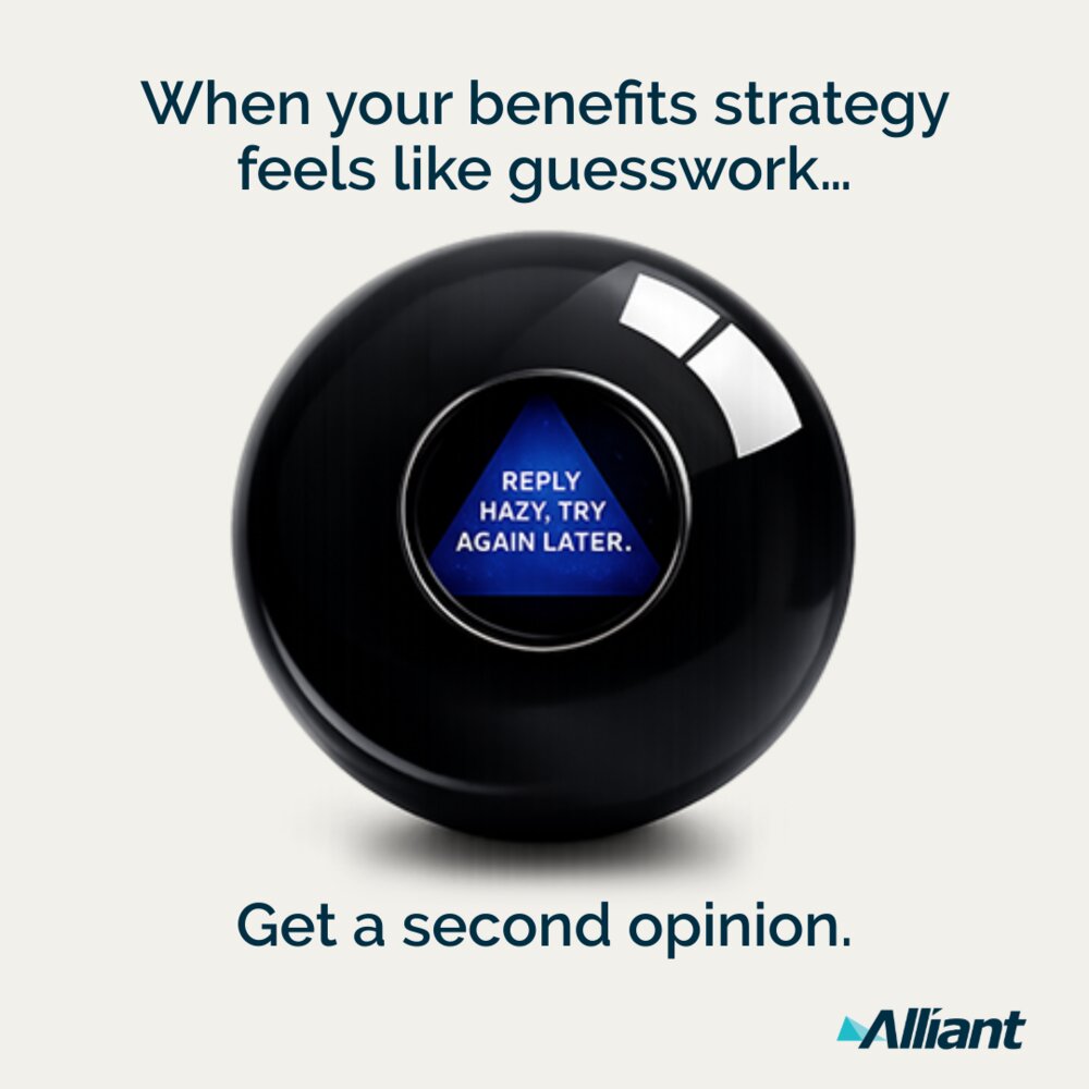 Magic 8 Ball reading Reply hazy, try again later, with the headline When your benefits strategy feels like guesswork
