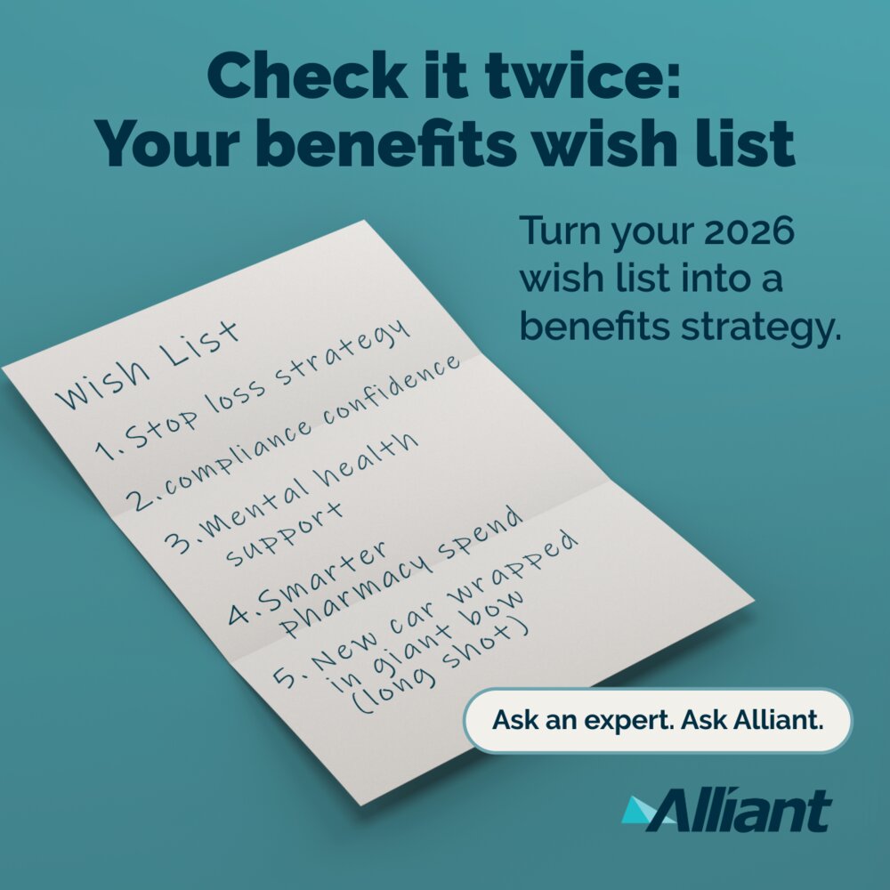 Handwritten benefits wish list ending with a new car wrapped in a giant bow, long shot