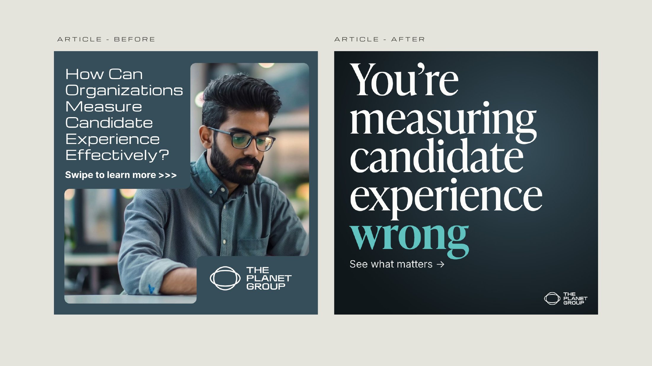 Before and after of an article post about measuring candidate experience